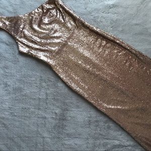 Lulus Timeless Story Matte Rose Gold Sequin One-Shoulder Maxi Dress Gown Small S